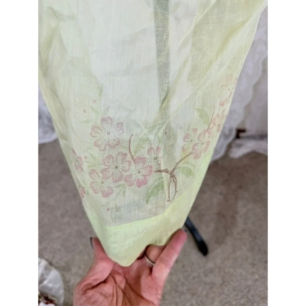Vintage 1940's Sheer Green Floral Half Apron Script Print Pockets Cottagecore